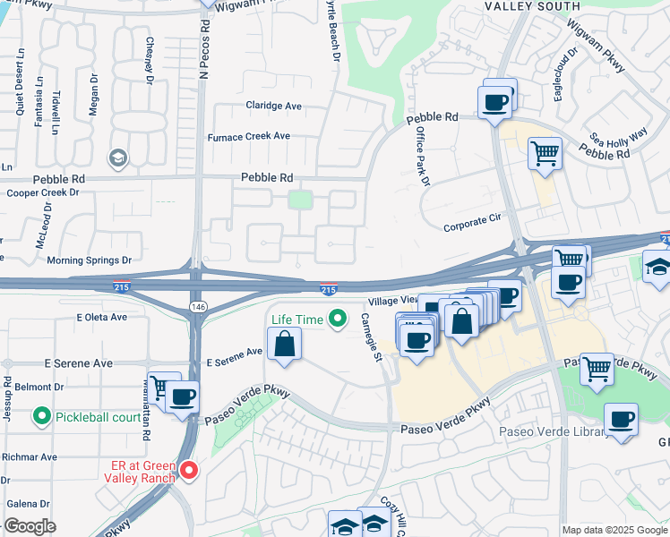 map of restaurants, bars, coffee shops, grocery stores, and more near 2417 Worchester Road in Henderson