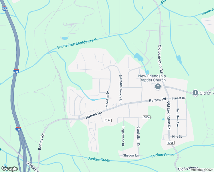 map of restaurants, bars, coffee shops, grocery stores, and more near 4210 Mae-Len Drive in Winston-Salem