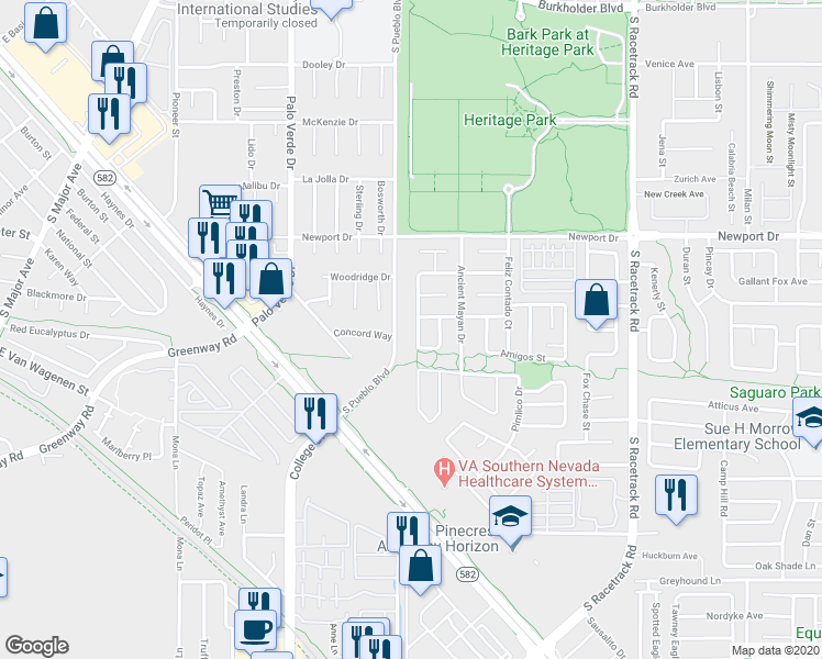 map of restaurants, bars, coffee shops, grocery stores, and more near 533 Scenic Terra Drive in Henderson