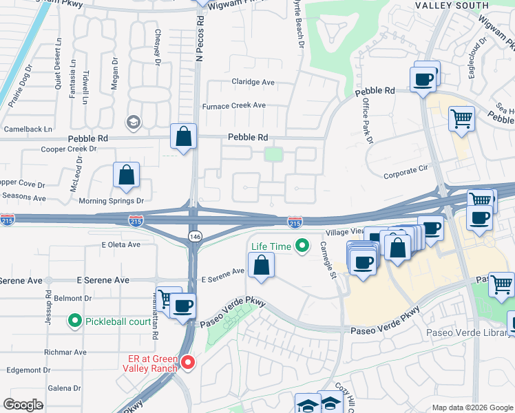 map of restaurants, bars, coffee shops, grocery stores, and more near 2447 Avenida Cataluna in Henderson