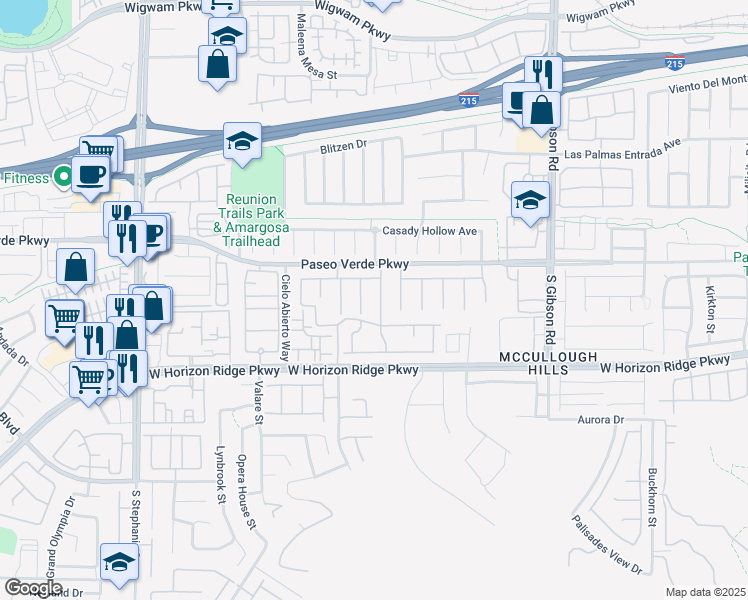 map of restaurants, bars, coffee shops, grocery stores, and more near 177 Rocky Star Street in Henderson