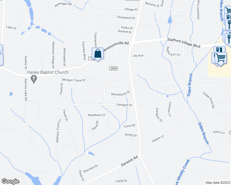map of restaurants, bars, coffee shops, grocery stores, and more near 1749 Woodstone Drive in Winston-Salem