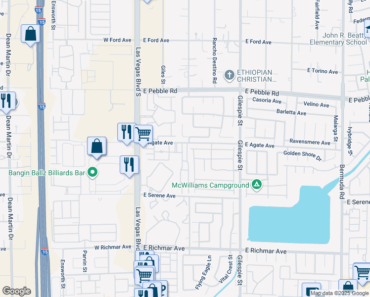 map of restaurants, bars, coffee shops, grocery stores, and more near 87 East Agate Avenue in Las Vegas