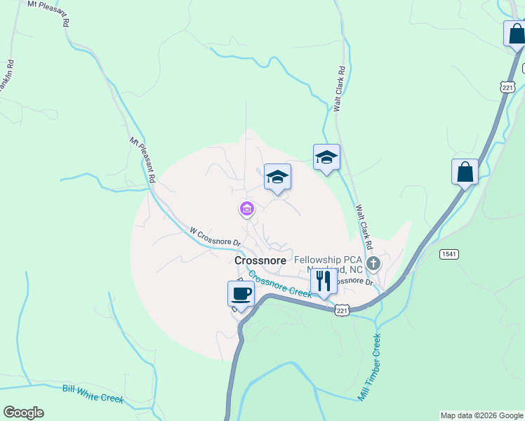 map of restaurants, bars, coffee shops, grocery stores, and more near 205 Johnson Road in Newland