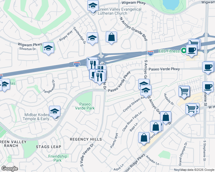 map of restaurants, bars, coffee shops, grocery stores, and more near 1773 Lily Pond Circle in Henderson
