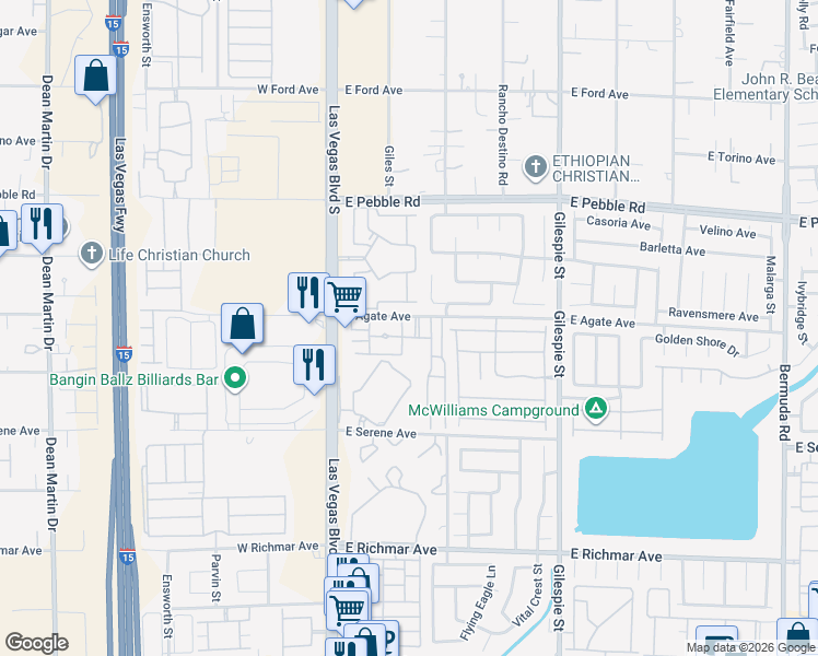 map of restaurants, bars, coffee shops, grocery stores, and more near 43 East Agate Avenue in Las Vegas