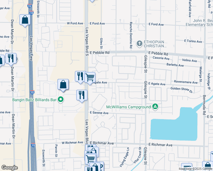 map of restaurants, bars, coffee shops, grocery stores, and more near 15 East Agate Avenue in Las Vegas