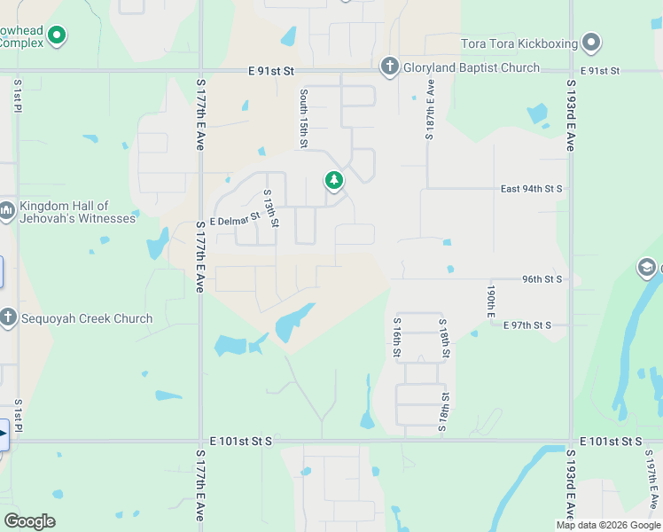map of restaurants, bars, coffee shops, grocery stores, and more near 2808 South 16th Street in Broken Arrow