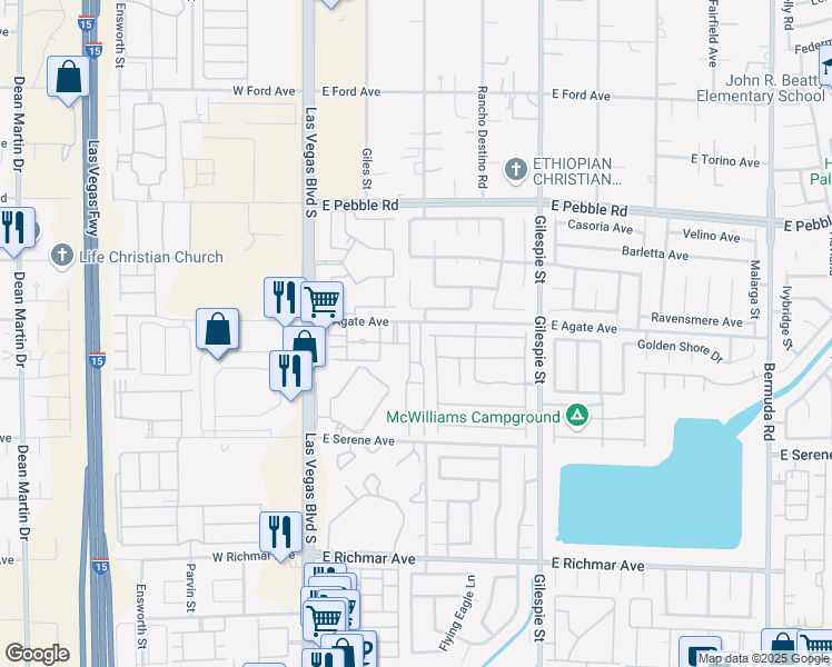 map of restaurants, bars, coffee shops, grocery stores, and more near 87 East Agate Avenue in Las Vegas