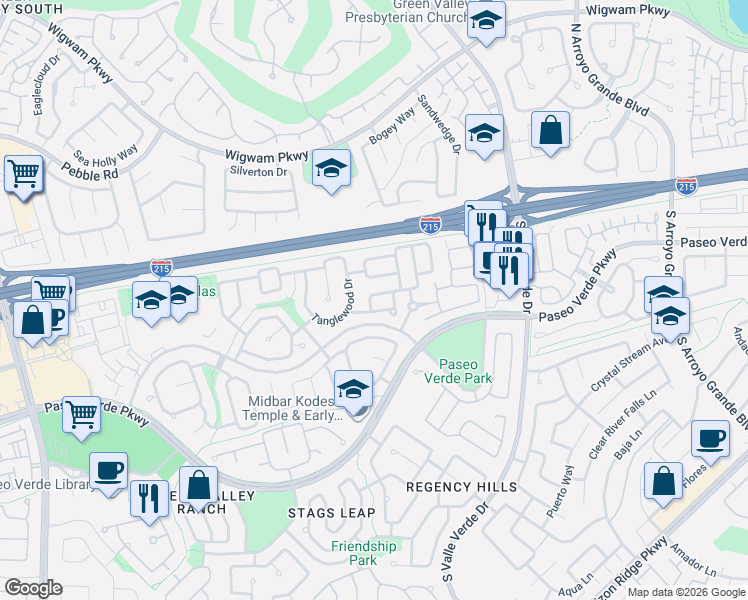 map of restaurants, bars, coffee shops, grocery stores, and more near 54 Durango Station Drive in Henderson
