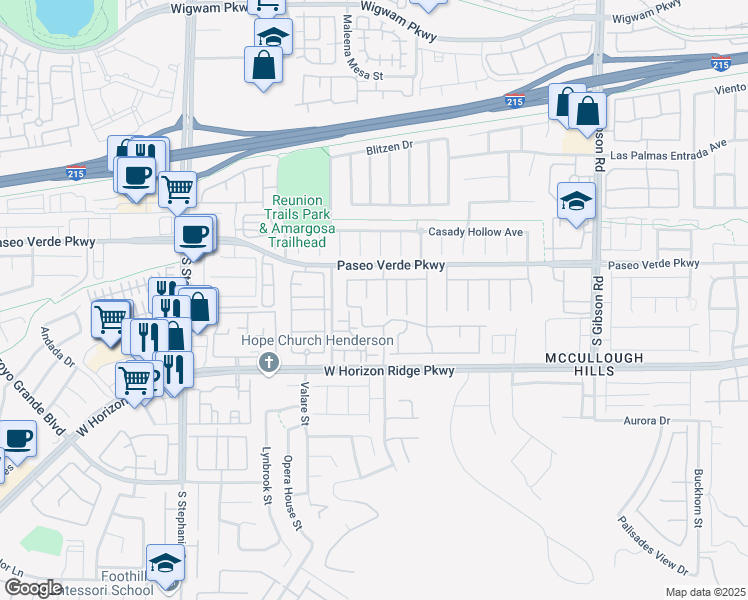 map of restaurants, bars, coffee shops, grocery stores, and more near 172 South Timberline Desert Court in Henderson
