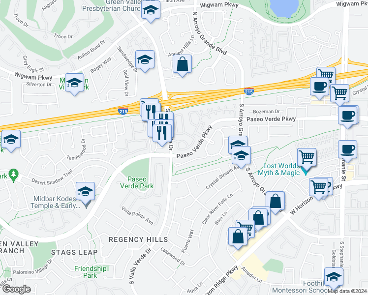 map of restaurants, bars, coffee shops, grocery stores, and more near 1758 Lily Pond Circle in Henderson