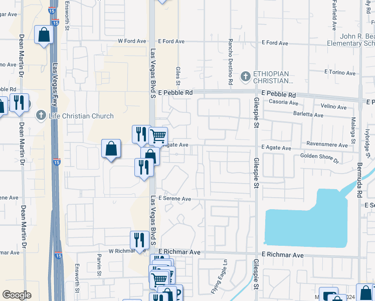 map of restaurants, bars, coffee shops, grocery stores, and more near 15 East Agate Avenue in Las Vegas
