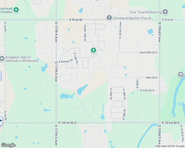 map of restaurants, bars, coffee shops, grocery stores, and more near 2808 South 16th Street in Broken Arrow