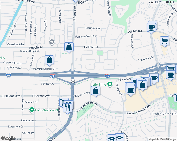 map of restaurants, bars, coffee shops, grocery stores, and more near 2461 Avenida Cataluna in Henderson