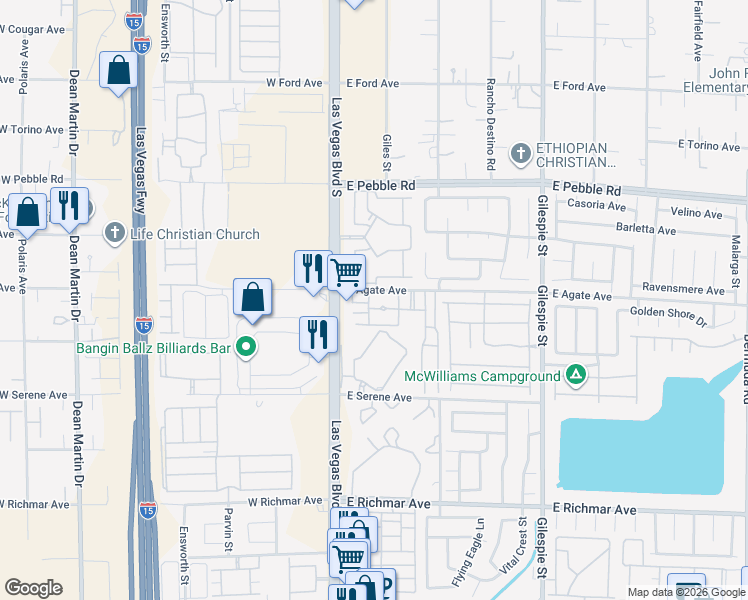 map of restaurants, bars, coffee shops, grocery stores, and more near 23 East Agate Avenue in Las Vegas