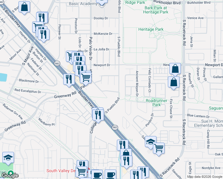 map of restaurants, bars, coffee shops, grocery stores, and more near 446 Concord Way in Henderson