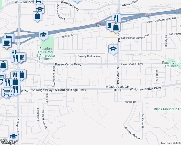 map of restaurants, bars, coffee shops, grocery stores, and more near 178 Rising Mesa Court in Henderson