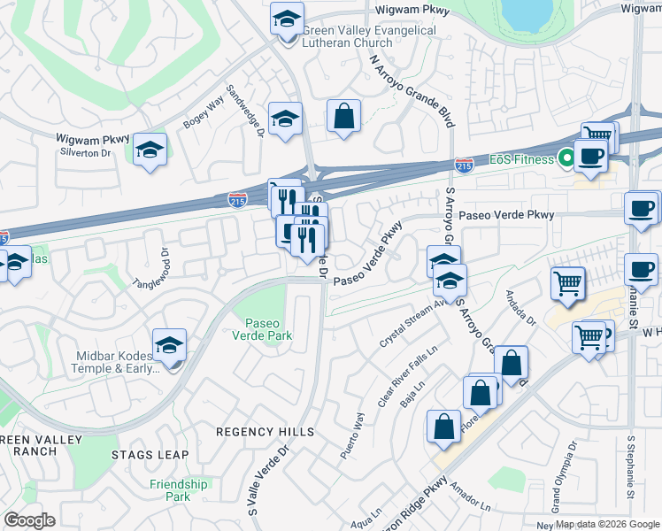 map of restaurants, bars, coffee shops, grocery stores, and more near 1773 Lily Pond Circle in Henderson