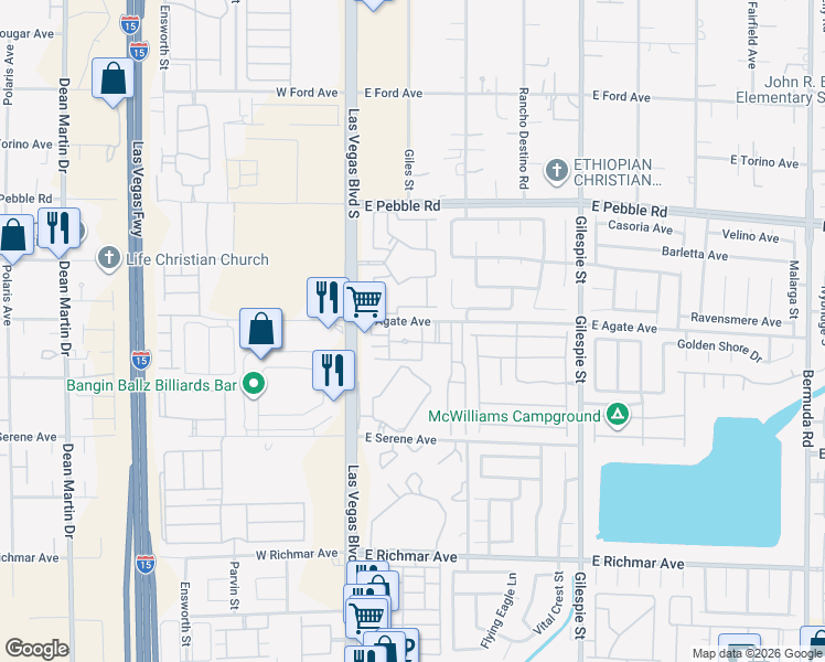 map of restaurants, bars, coffee shops, grocery stores, and more near 43 East Agate Avenue in Las Vegas