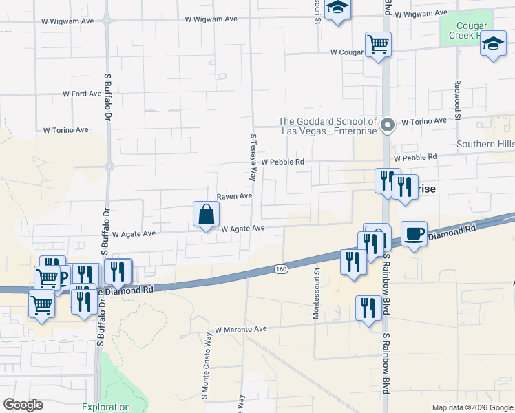 map of restaurants, bars, coffee shops, grocery stores, and more near 7370 Sustainable Court in Las Vegas