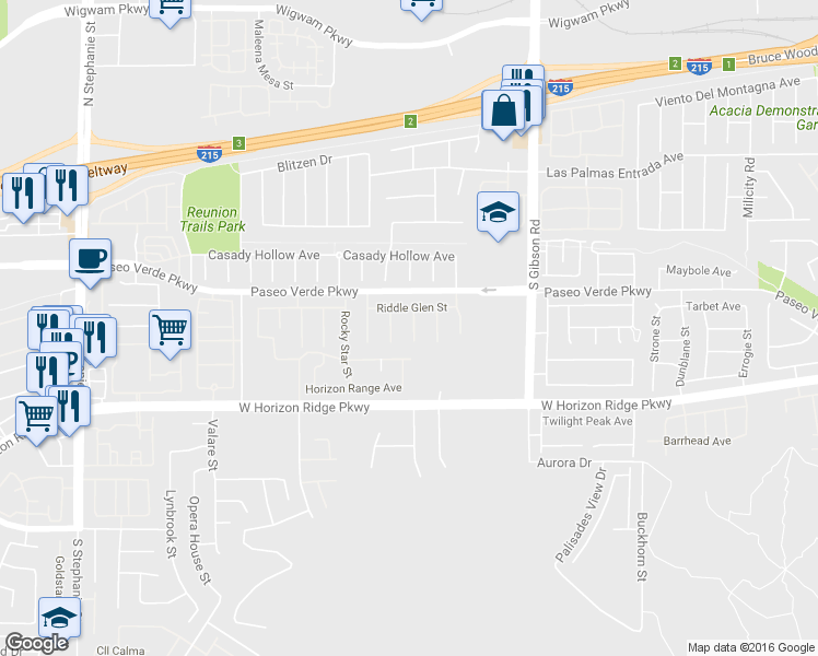 map of restaurants, bars, coffee shops, grocery stores, and more near 173 Copper Rock Court in Henderson