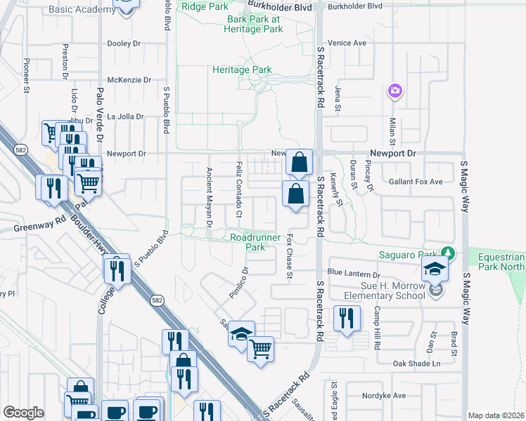 map of restaurants, bars, coffee shops, grocery stores, and more near 537 Trocadero Street in Henderson
