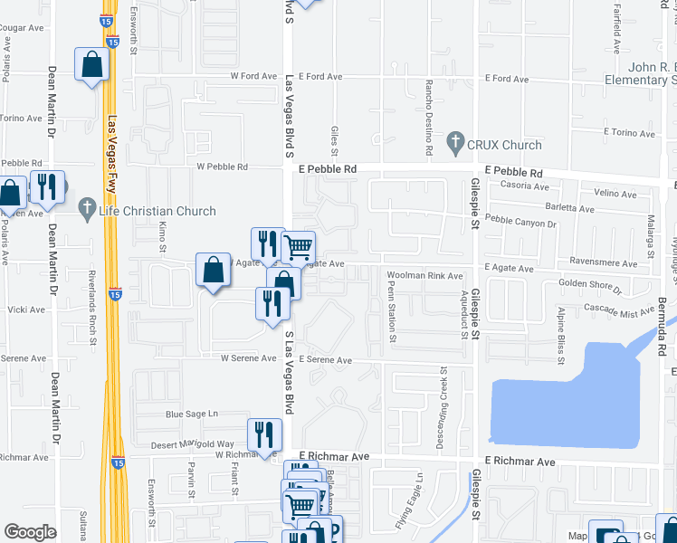 map of restaurants, bars, coffee shops, grocery stores, and more near 19 East Agate Avenue in Las Vegas