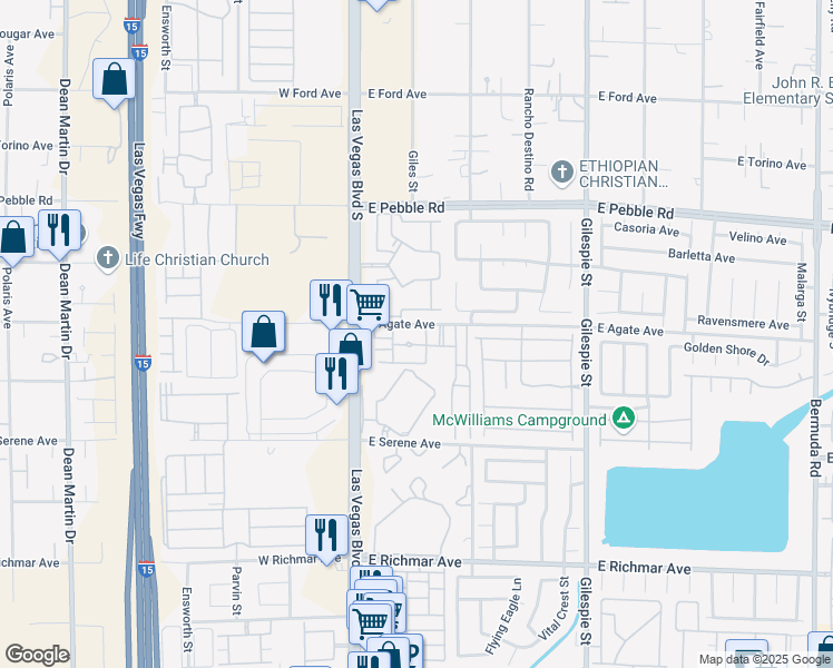 map of restaurants, bars, coffee shops, grocery stores, and more near 19 East Agate Avenue in Las Vegas