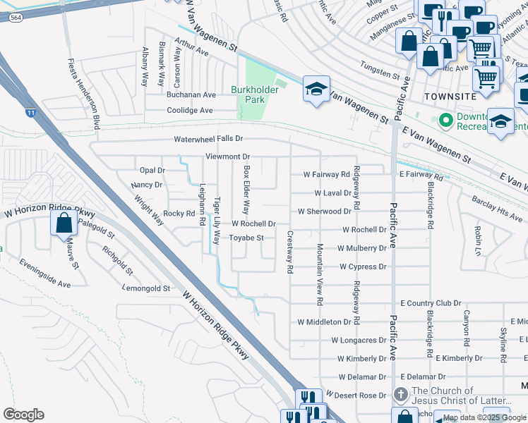 map of restaurants, bars, coffee shops, grocery stores, and more near 331 West Sherwood Drive in Henderson