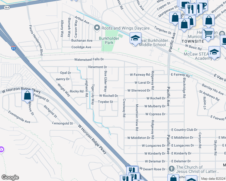 map of restaurants, bars, coffee shops, grocery stores, and more near 331 West Sherwood Drive in Henderson