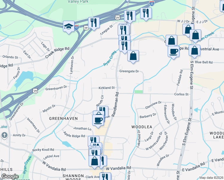 map of restaurants, bars, coffee shops, grocery stores, and more near in Greensboro