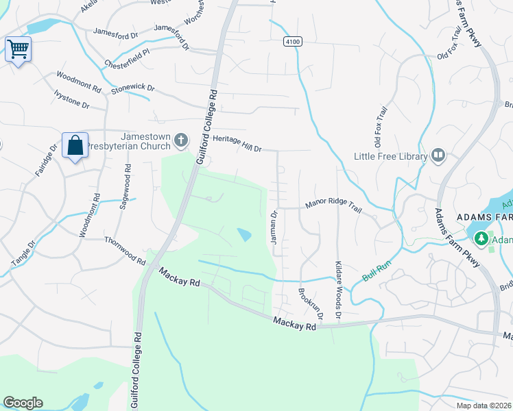 map of restaurants, bars, coffee shops, grocery stores, and more near 840 Jarman Drive in Jamestown