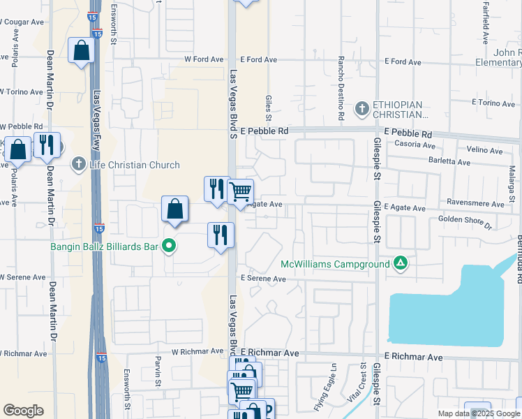 map of restaurants, bars, coffee shops, grocery stores, and more near 23 East Agate Avenue in Las Vegas