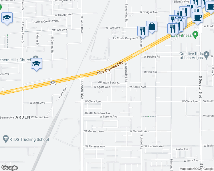 map of restaurants, bars, coffee shops, grocery stores, and more near 5846 West Agate Avenue in Las Vegas