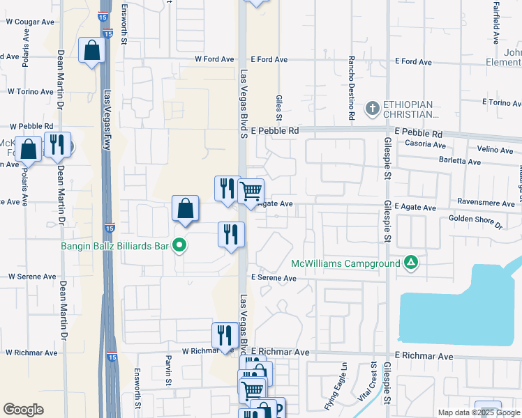 map of restaurants, bars, coffee shops, grocery stores, and more near 27 East Agate Avenue in Las Vegas