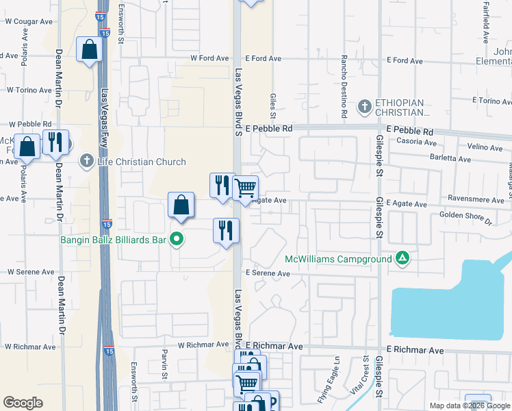 map of restaurants, bars, coffee shops, grocery stores, and more near 31 East Agate Avenue in Las Vegas