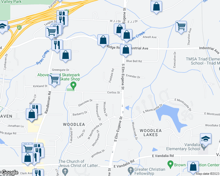 map of restaurants, bars, coffee shops, grocery stores, and more near 3129 Fieldale Road in Greensboro