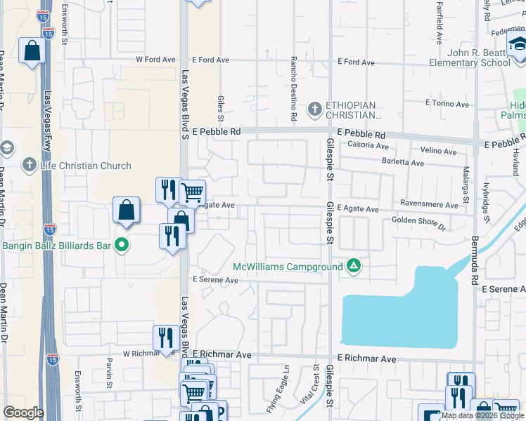 map of restaurants, bars, coffee shops, grocery stores, and more near 123 Woolman Rink Avenue in Las Vegas