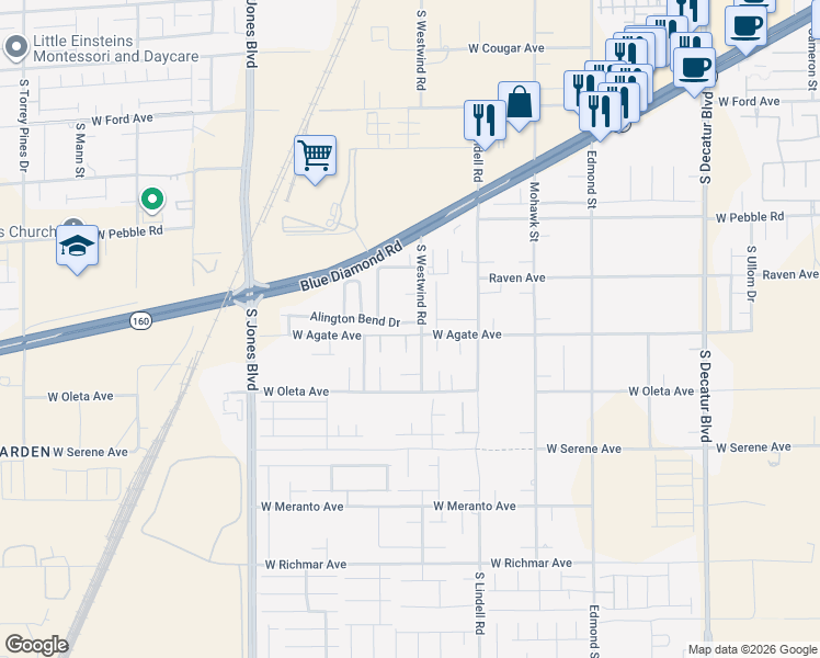 map of restaurants, bars, coffee shops, grocery stores, and more near 5815 West Agate Avenue in Las Vegas