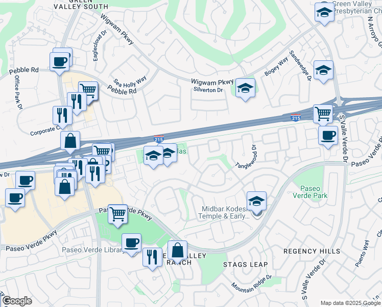map of restaurants, bars, coffee shops, grocery stores, and more near 14 Golden View Street in Henderson