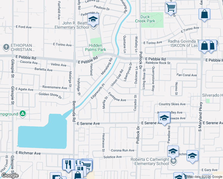 map of restaurants, bars, coffee shops, grocery stores, and more near 635 Castlebridge Avenue in Las Vegas