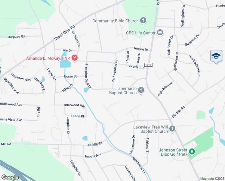 map of restaurants, bars, coffee shops, grocery stores, and more near 1200 Hampton Park Drive in High Point