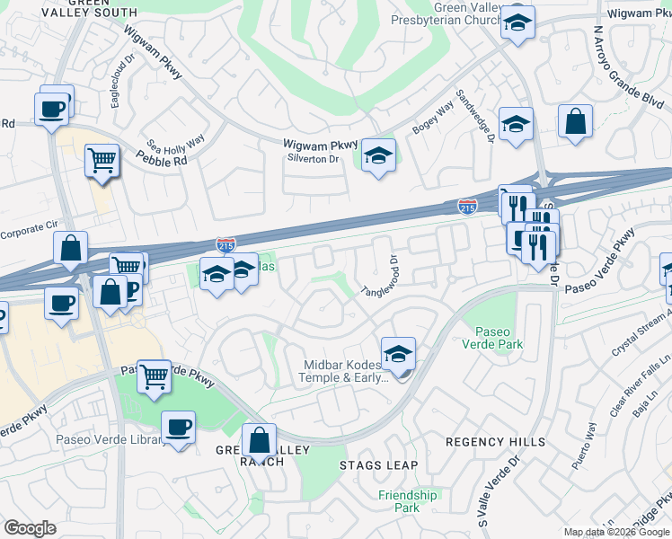 map of restaurants, bars, coffee shops, grocery stores, and more near 14 Spur Cross Circle in Henderson