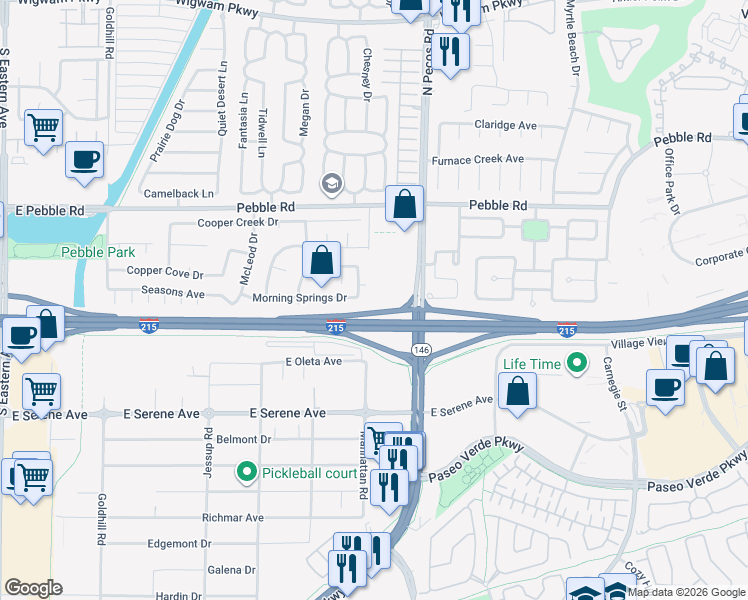 map of restaurants, bars, coffee shops, grocery stores, and more near 9089 Таукан Корт in Henderson