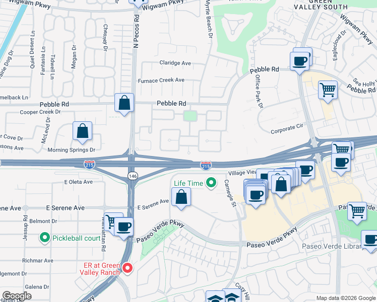 map of restaurants, bars, coffee shops, grocery stores, and more near Avenida Gracia in Henderson