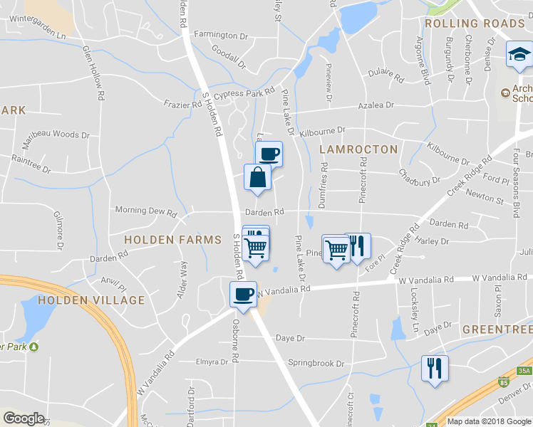 map of restaurants, bars, coffee shops, grocery stores, and more near 3002 Darden Road in Greensboro
