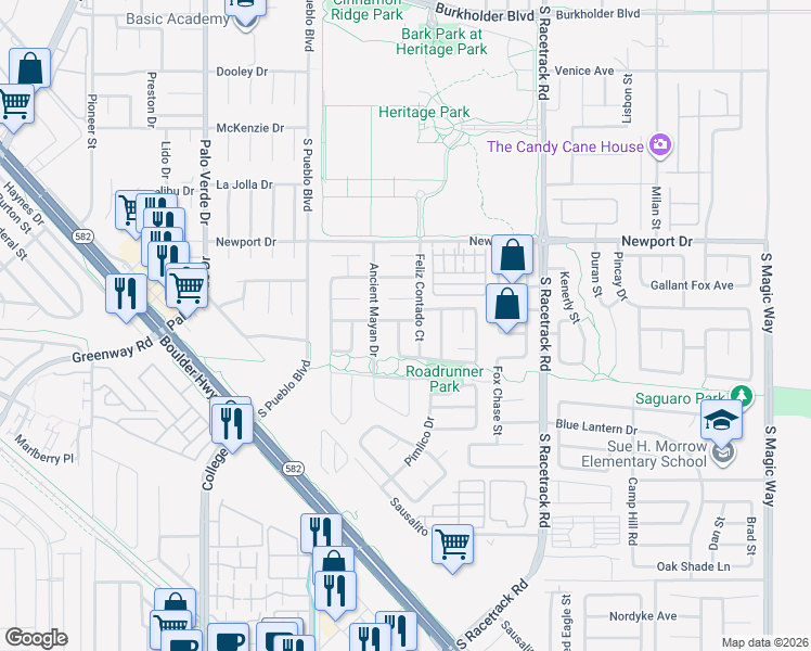 map of restaurants, bars, coffee shops, grocery stores, and more near 536 Silent Siesta Drive in Henderson