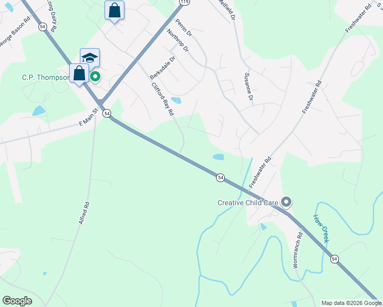 map of restaurants, bars, coffee shops, grocery stores, and more near 2942 North Carolina 54 in Haw River
