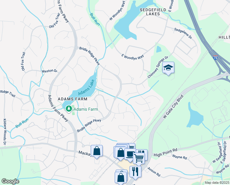 map of restaurants, bars, coffee shops, grocery stores, and more near 5122 Hartridge Way in Greensboro